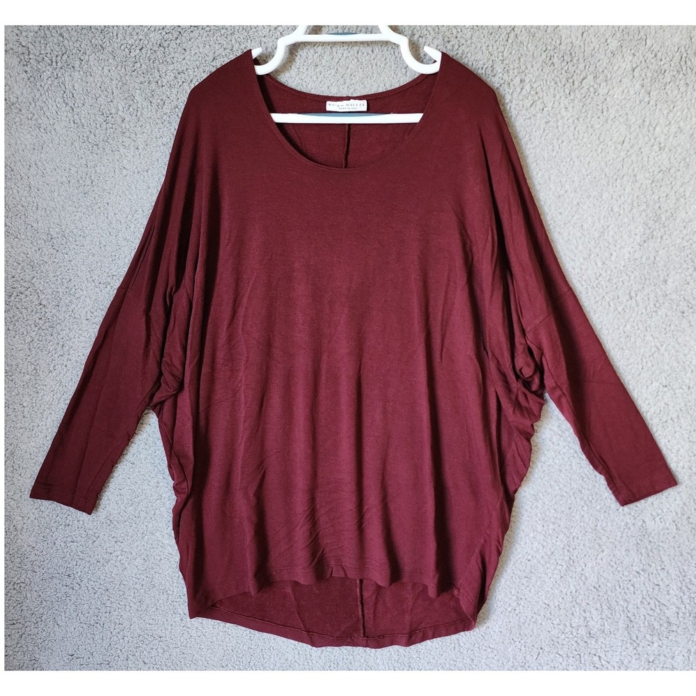 Bryn Walker Oversized Top Womens Small‎ Burgundy Scoop Neck Batwing High Low Hem